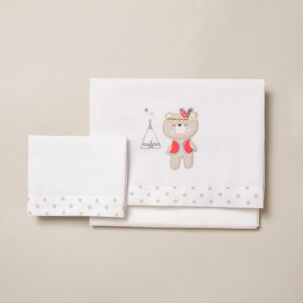 Interbaby Set di lenzuola da miniculla TIPI OSO in bianco e grigio - 450 g