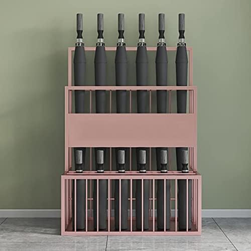 Stylish Modern Metal Umbrella Stand - Double Layer Holder Rack for Hotels, High Gold Finish Walking Stick Holder, Elegant Reception Furniture (48x26x68cm)