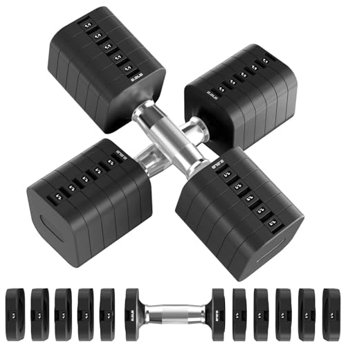 Image of Hezeyferg 30.8LB Adjustable Dumbbell Set, Hand Weights Set for Home Gym | Each Adjustable Weight Dumbbell with 6 Levels 4.4 /6.6 /8.8 /11 /13.2 /15.4lb, for Women /Men Full Body Workout