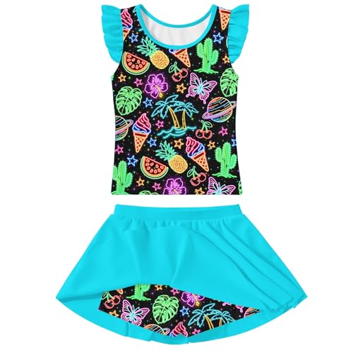 Image of Girls Swimsuit 2 Piece Ruffle Bathing Suit UPF 50+ Tankini Swimsuit Skirt with Lining Size 3-10