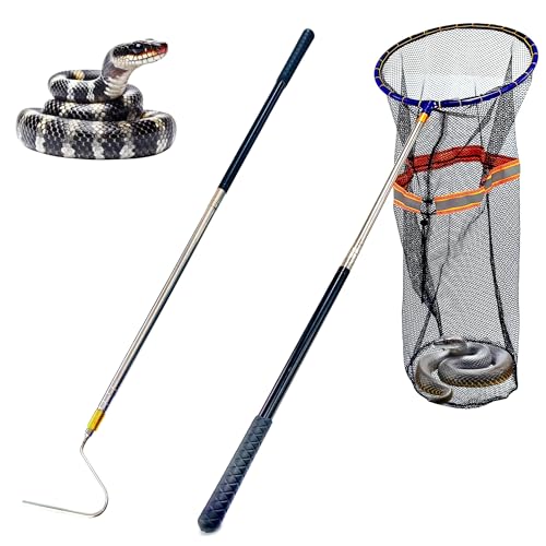Image of Snake Catcher Net Rattlesnake Grabber Snake Grabber Tool Snake Handling Tools Telescopic Pole Stick with 16.2''-60'' Handle and 11.8'' Net Opening for Reptile Catch Snake Removing Catching