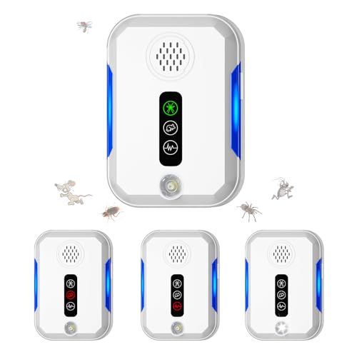 Ultrason Souris et Rats, 4 Pcs Intérieure Repulsif Souris avec 4 Modes Appareil Ultrason pour Nuisible Repousse Rats Moustiques Araignées Mouches Punaises...