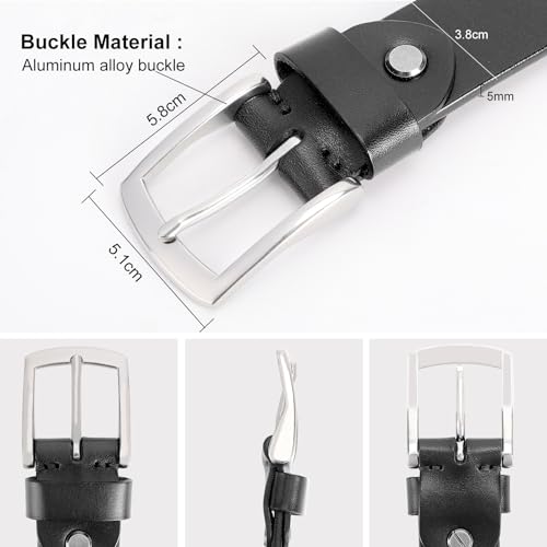 Premium Top-grain Men’s Leather Belt,Adjustable，Simple, Casual, Durable - 5mm Thickness, Aluminum Alloy Buckle2