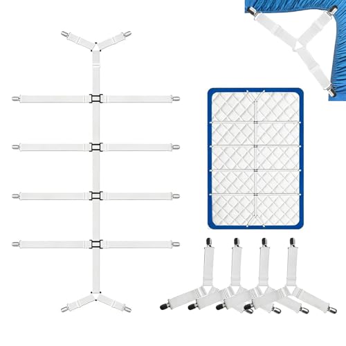 Feung gou Lot de 5 tendeurs de draps réglables - Antidérapants avec clip en métal inoxydable et bande en nylon élastique de qualité supérieure - Pour...