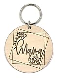 Mama Keychain with Leopard Print - Wooden Mama Keyring - 2 Inches in Diameter - Gift for Mom - Cheetah Animal Print Key Fob - Cute Mother's Day Gift - Stocking Stuffers - Handmade Key Rings