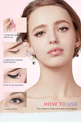 Magnetic Eyelashes,5 Pairs Upgraded Eyelashes with Eyeliner Kit,2 Tube Eyeliners with Magnetic Eyelashes Natural Look, Realistic and Soft False Eyelashes, Strong Hold and Easy to Apply