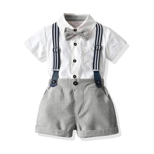 Image of Volunboy Baby Boy Formal Short Set Toddler Summer Gentleman Outfit Kid Short Sleeve Bowtie Shirt Suspender Shorts Suit
