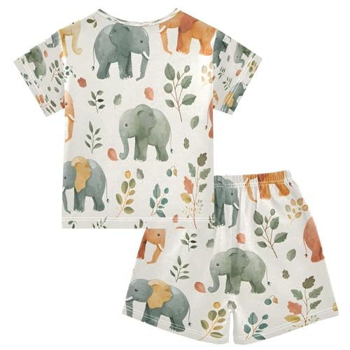 senya Short Sleeve Pajamas Sets Summer Cotton Sleepwear Elephants Plants2