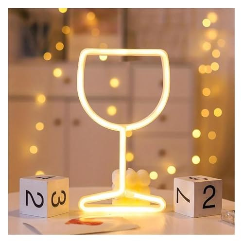 Néon décoratif verre à vin pour illuminer un mur sombre de restaurant