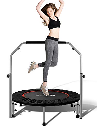 BSPORTY Foldable Mini Trampoline, Exercise Rebounder for Kids Adults Indoor Garden Fitness-Adjustable Foam Handle Workout Trampoline Max Load 330 lbs