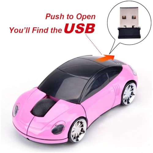 Image of Elsees 2.4GHz 3D Car Shape Wireless Optical Mouse USB Gaming Mouse with Receiver for PC Laptop (Pink)