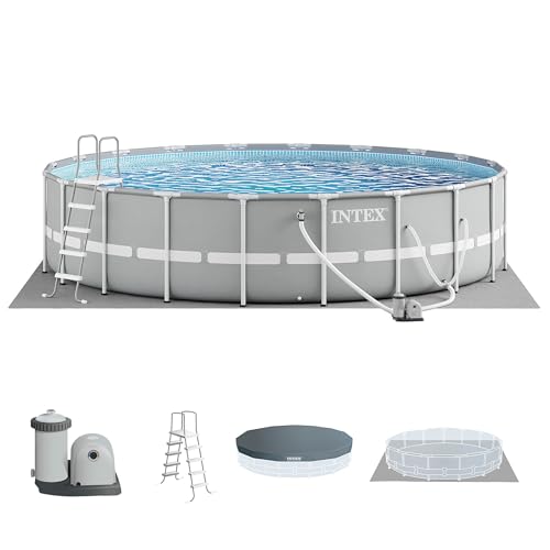 INTEX 26755EH Prism Frame Premium Above Ground Swimming Pool Set: 20ft x 52in – Includes 1500 GPH Cartridge Filter Pump – Removable Ladder – Pool Cover – Ground Cloth