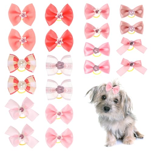 Tyqour 20 Pcs Cute Dog Hair Bows for Small Dogs Girl, Pink Dog Bows with Rubber Bands, Girl Puppy Hair Clips Yorkie Accessory for Holiday Daily Pet Supply Large Dogs Puppies