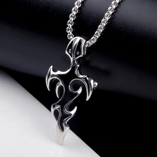 Image of Fashion Frill Silver Chain For Men Anti Turnish Stainless Steel Vintage Black Tribal Sword Pendant Chain For Men Boys Girls Love Gifts Mens Jewellery