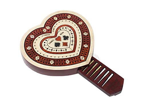 House of Cribbage - Heart Shape 2 Track Travel Cribbage Board en Madera de Arce y Madera de Sangre con Almacenamiento para Clavijas miniatura 2