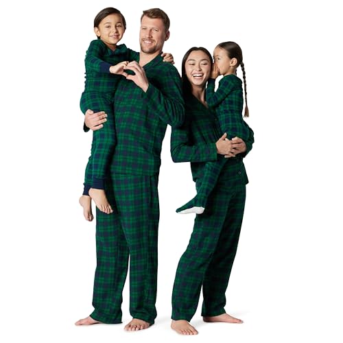 Amazon Essentials Women's Matching Holiday Family Pajama Sets, Dark Emerald Green Navy Plaid, X-Large
