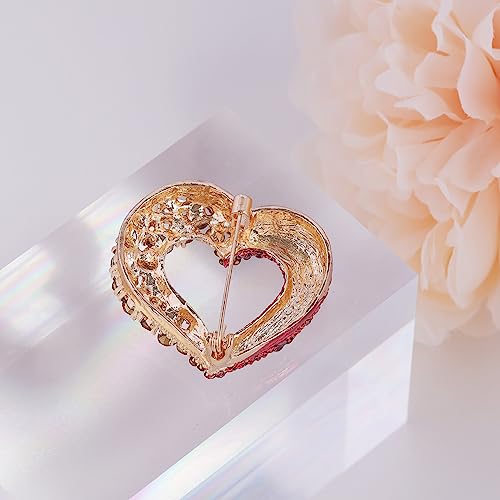 Image of LAXPICOL Vintage Cute Red Love-Heart Austrian Crystal Brooch Broach Pin for Women