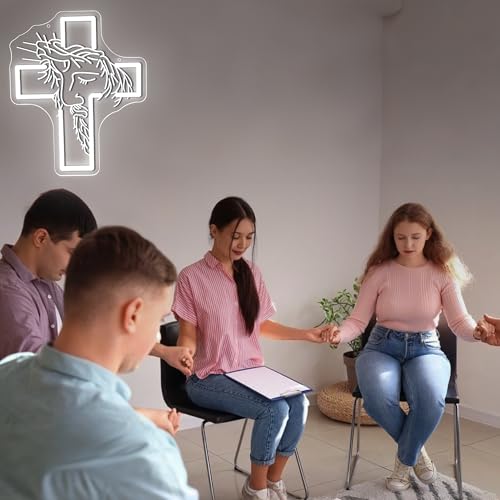 Image of Jesus Neon Sign for Wall Decor Jesus LED Light for Man Cave | Dimmable led light, cross decor, prayer room church ornament, spiritual faith wall art, religious gift, size 13.8*11.3 in