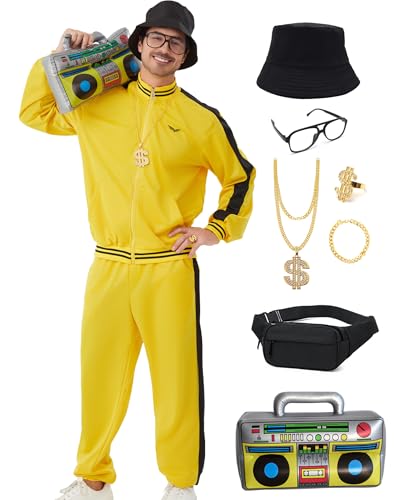 Deaboat 80s Tracksuit for Men - Retro Windbreaker Outfit 90s Mens Track Suits Sportswear Hip Hop Disco Party Costume Set