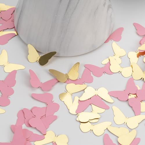 Image of 300PC Pink Gold Butterfly Confetti Butterfly Baby Shower Decorations Spring Wedding Bridal Shower Birthday Table Decor (Pack of 3)