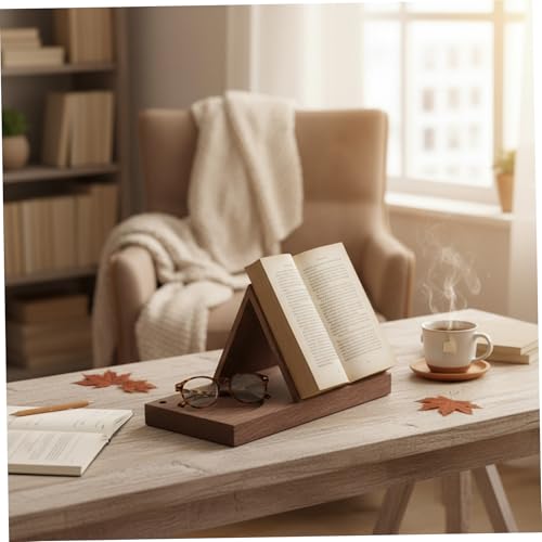 Soporte triangular para libros de grano natural, base resistente de escritorio para lectura 5