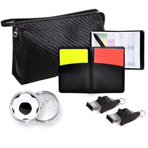 Joyeee Kit per arbitro di calcio, accessori per arbitro sportivo con fischietto per allenatori, carte rosse gialle, monete da lancio da calcio, portafoglio arbitro, attrezzatura da calcio per giovani