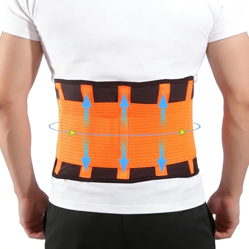 Cinturón de apoyo lumbar para hombre y mujer, vendaje lumbar ajustable con 4 barras de apoyo, transpirable y resistente, para hombre y mujer, alivia eficazmente el dolor de espalda