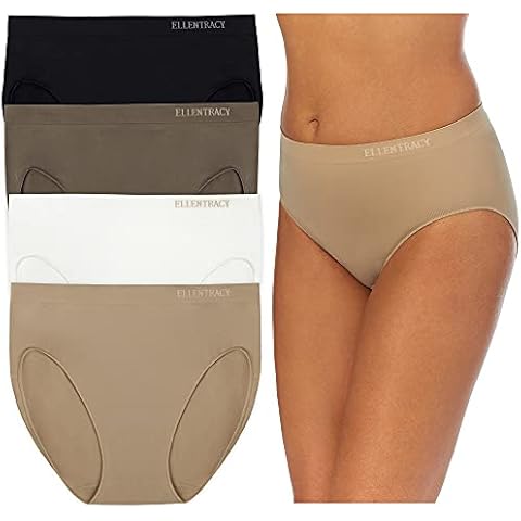 Ellen Tracy Women's 4 Pack Hi Cut Seamless Logo Panties - - Medium Cover