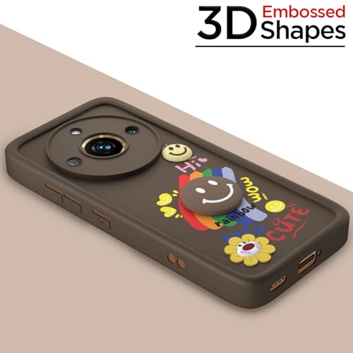 Image of Pikkme Back Cover for Realme 11 Pro /Pro Plus 5G | Soft Silicone| Cute Rainbow Smile & 3D Cartoon Flower Design | Shockproof Raised Camera Protection Bumper Case (Brown)