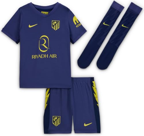 Atlético Madrid 2025/26 Stadium Away Nike Replika Dreiteiliges Fußballtrikot-Set Für Jüngere Kinder, Binary Blue/Vibrant Yellow, HJ5614-424, M