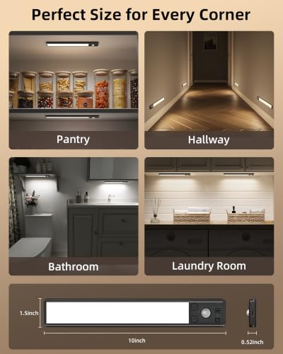 Image of EZVALO 8 inch Under Cabinet Lights, 2500mAh USB-C Rechargeable Motion Sensor Light, 3 Color Temps, 5-Level Dimmable Magnetic Wireless Closet Lights for Kitchen, Pantry, Stairs (2 Pack)