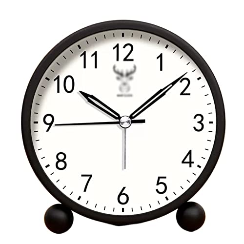 Yinj9562fg Klasyczny budzik 4-calowy mały budzik cichy z nocnym światłem (czarny)