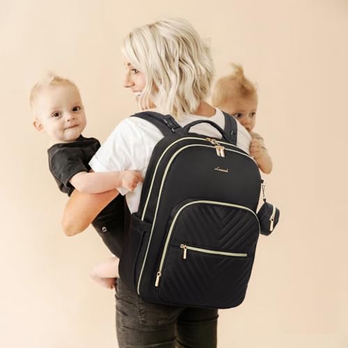 LOVEVOOK Diaper Bag Backpack, Quilted Baby Bag with Changing Pad & Pacifier Holder, Waterproof Travel Diaper Bags for Baby Boys Girls, Stylish and Large Capacity, Black - Thumbnail 6
