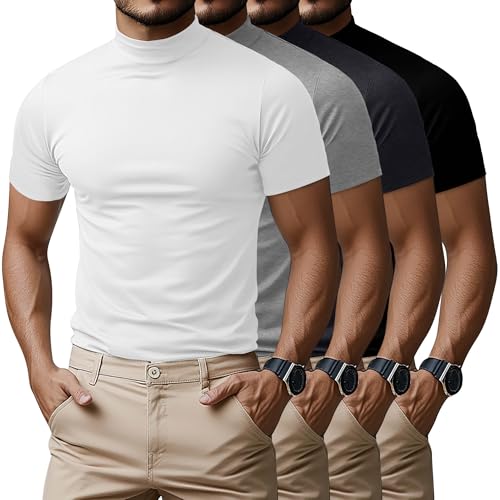 Amazon.com: Ficerd 4 Pack Men's Mock Neck T Shirts, Short Sleeve