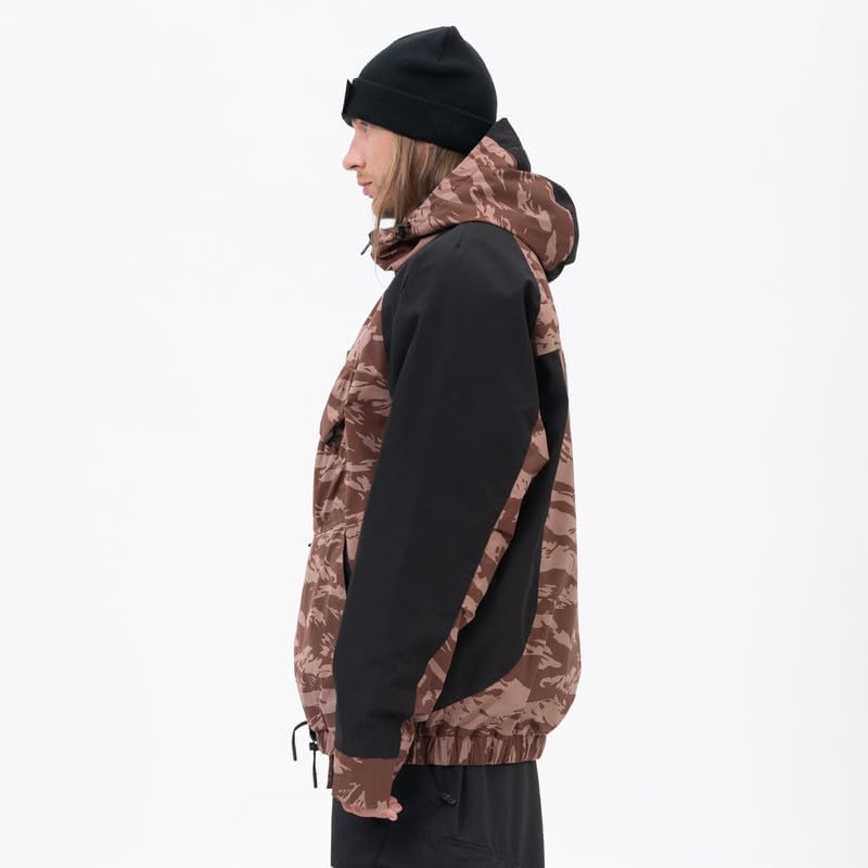 Snowshred Men's Baggy Half-Zip Snowboard Jacket Hooded Anorak Camo Leopard Waterproof Ski Coats for Winter Sports