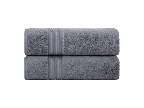 Milara Luxury Turkish Cotton Bath Towels 2-Pack, Anthracite, 27x54 in