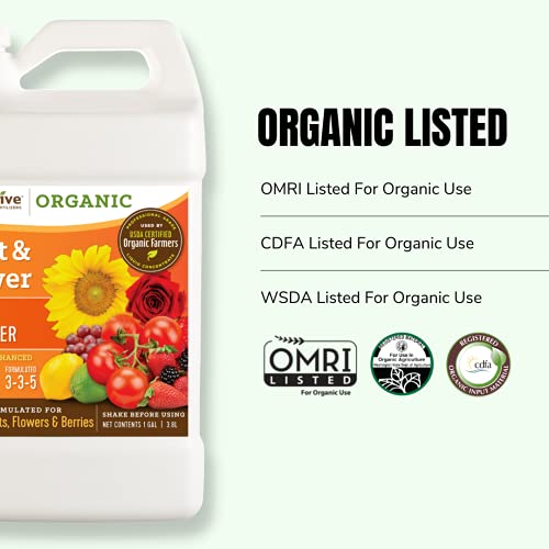 AgroThrive Fruit and Flower Organic Liquid Fertilizer - 3-3-5 NPK (ATFF1032) (32 oz) for Fruits, Flowers, Vegetables, Greenhouses and Herbs