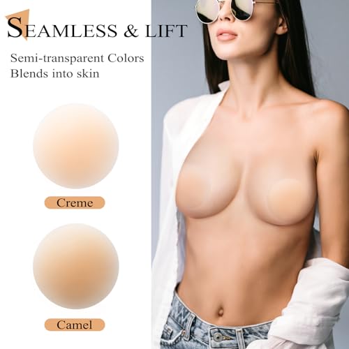 Image of Trifabricy Nipple Covers for Women, 2 Pairs Reusable Sticky Bra with Lift | 2 Pairs Value Set, Ultra-Thin Invisible Design, Strong Adhesive & Reusable, Lift & Push Up Effect, Skin-Friendly Silicone