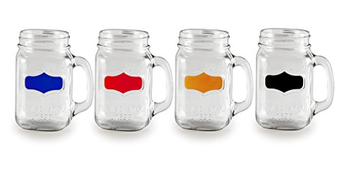 Circleware Yorkshire Mason Jar Mugs With Fun Colored Chalkboard And Glass Handles, Chalk Included, Set Of 4, 17 Ounce Each, Limited Edition Glassware Serveware Drinkware Drinking Glasses Cups #TOP7