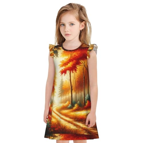 Augenstern Flutter Sleeve Nightgown Autumn-Forest-Road-Painting Soft Sleepwear Nightdress4