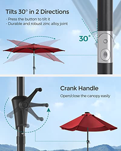SONGMICS 9 ft Solar Patio Umbrella, 32 LED Lights, Lighted Table Outdoor Umbrella, UPF 50+, 30° Dual-Tilt System, for Garden Balcony Patio Backyard Market, Without Base, Red UGPU11 image 7