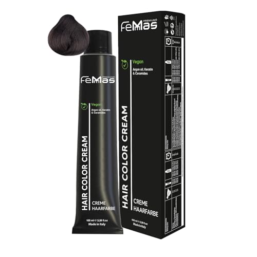 FemMas Tinte para el cabello marrón claro Ultra Intenso 5.00 I Crema profesional tinte para el cabello con aceite de argán, queratina y ceramidas, como coloración permanente para resultados de color