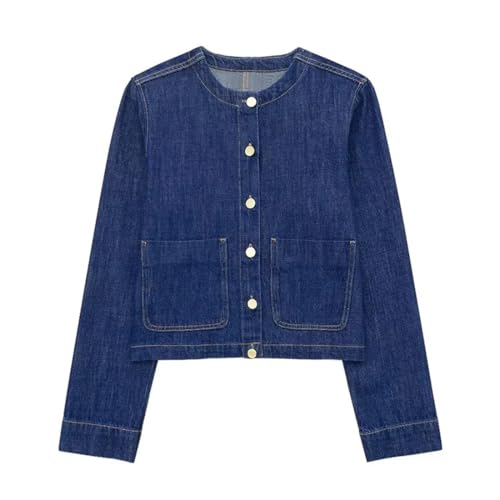 Veste en jean manches longues détails col rond boutonné mode féminine
