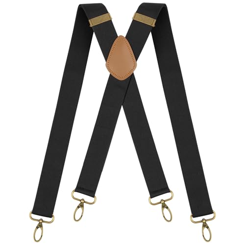 DiULi Bretelles pour Hommes avec Crochet d'Oreille Quatre Clips, Bretelles Extra Larges pour Hommes, Élastiques Robustes et Ajustables en Forme de X pour Hommes et Femmes,Noir,3.5 CM