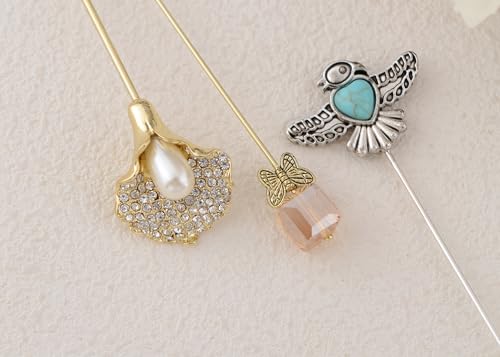 Image of Alilang 3Pcs Vintage Style Hat Lapel Brooch Pins with Flexible Bendable Design for Secure Fit on Hats, Scarves, and Suits