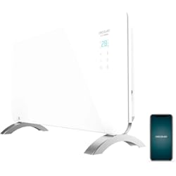 Panel De Cristal Cecotec Radiador Eléctrico Bajo Consumo Ready Warm 6700 Crystal Connection. Wifi, 1500 W, Termostato Regulable, Temporizador, Soporte de pie, Protección sobrecalentamiento, Blanco