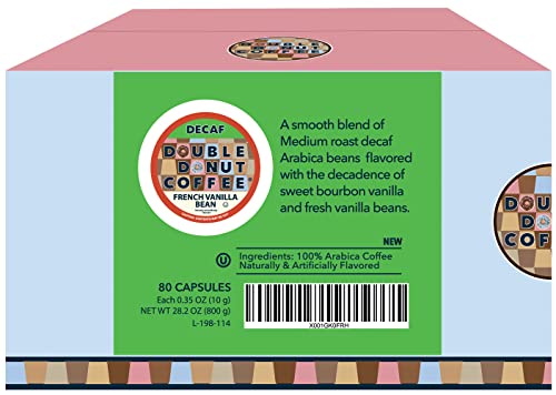 Double Donut Decaf French Vanilla Coffee Pods, Medium Roast Single Serve French Vanilla Bean Decaf Flavored Coffee Pods For Keurig K Cup Brewers, 80 Count #TOP1