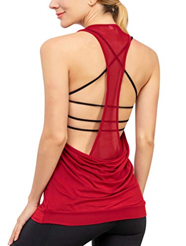 Ersuely Women Sexy Mesh Back Tank Cute Workout Sports Racerback Tops Red