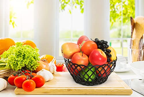 Image of Wire Metal Black Fruit Bowls for Table Centerpiece - Set of 3 - Modern Stylish Decorative Fruit Bowls for Kitchen Counter, Fruit Basket Perfect for Dining Table, Kitchen, Easter - 10, 8, 6 Inch