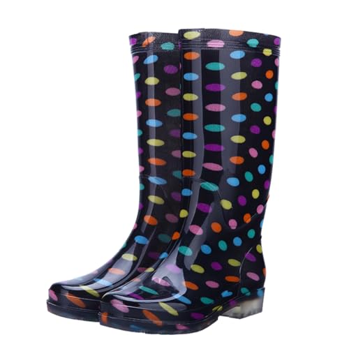 ENEN Botas de Agua Mujer Hombre Altas 35-46, Botas de Goma para Lluvia Antideslizantes Zapatos de Lluvia Impermeable para Trabajo, Jardin, Jardineria (YX22 Lunares,38)